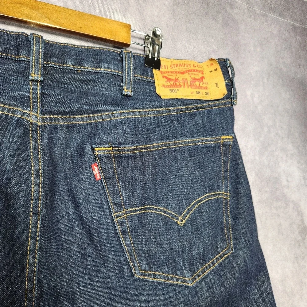 Levis 501 Original Fit Mens Jeans 38x30 Dark Wash‎ Button Fly Straight Leg